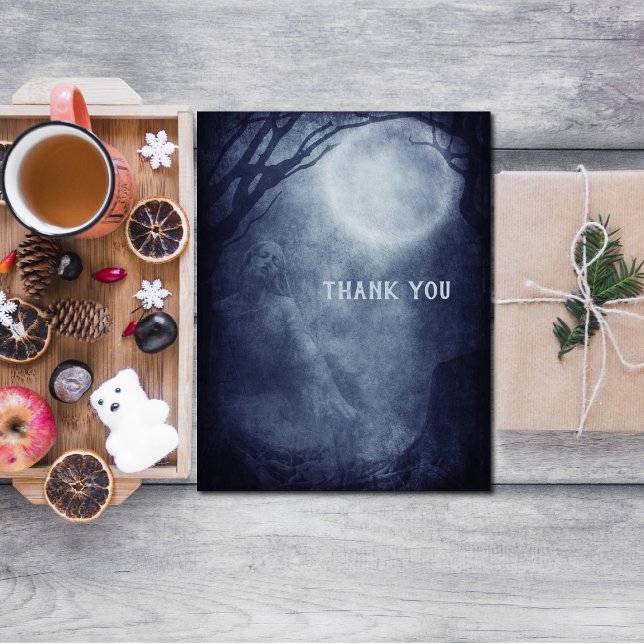 Spooky Halloween Ghost Full Moon at Night Thank You Card (Creator Uploaded)