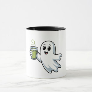 Spooky Halloween Ghost Holding Matcha Mug
