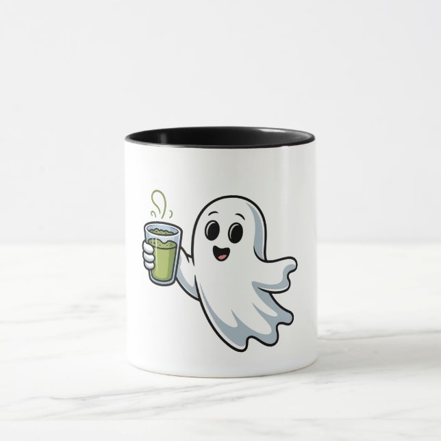 Spooky Halloween Ghost Holding Matcha  Mug (Center)