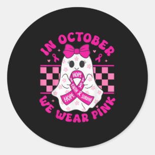 Spooky Halloween Ghost Pink Breast Cancer Awarenes Classic Round Sticker