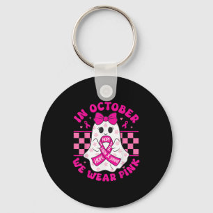 Spooky Halloween Ghost Pink Breast Cancer Awarenes Key Ring