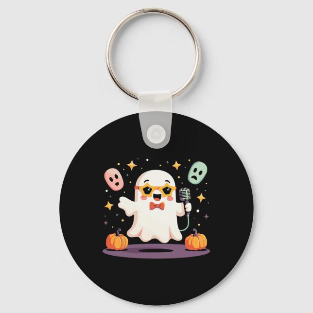 Spooky Halloween Ghost Singer Star With Microphone Key Ring (Front)