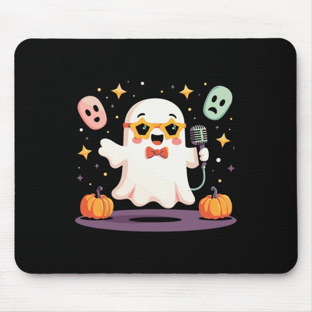 Spooky Halloween Ghost Singer Star With Microphone Mouse Pad (Front)