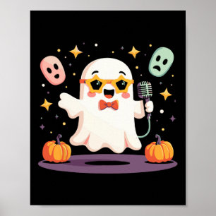 Spooky Halloween Ghost Singer Star With Microphone Poster