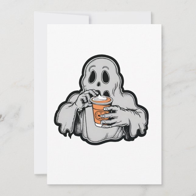 Spooky Halloween Ghost Sippin Pumpkin latte Fall  Invitation (Front)