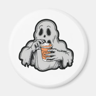 Spooky Halloween Ghost Sippin Pumpkin latte Fall Magnet