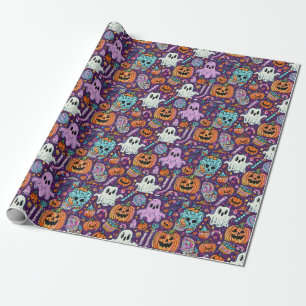 Spooky Halloween Ghosts and Pumpkin Wrapping Paper