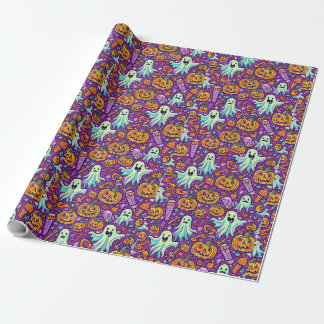 Spooky Halloween Ghosts and Pumpkin Wrapping Paper