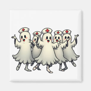 Spooky Halloween Ghosts in Nurse Suits Magnet