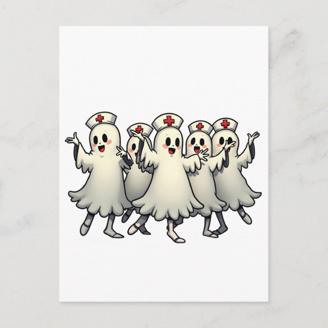 Spooky Halloween Ghosts in Nurse Suits Postcard (Front)