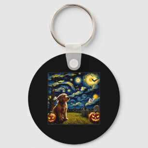 Spooky Halloween Goldendoodle Dog Starry Night Key Ring