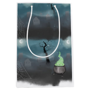 Spooky Halloween Grave Yard and Spider Webs Wrapp Medium Gift Bag