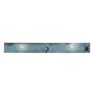 Spooky Halloween Grave Yard and Spider Webs Wrapp Satin Ribbon