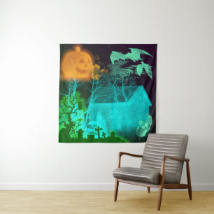 Spooky Halloween Graveyard Tapestry