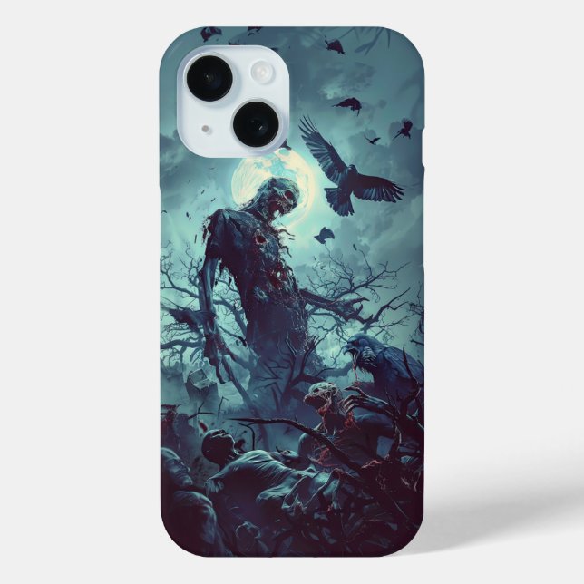 Spooky Halloween Graveyard Zombie Raven Skeleton Case-Mate iPhone Case (Back)