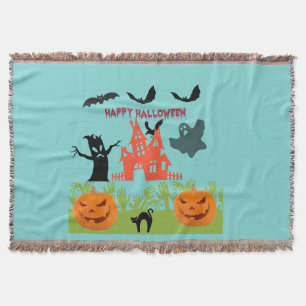 Spooky Halloween Green Blue Mist Throw Blanket