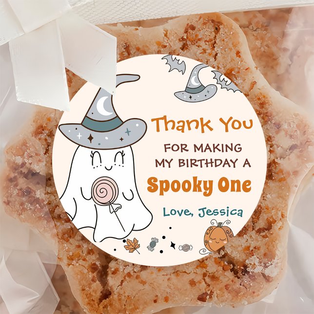 Spooky Halloween Groovy Cute Birthday Party  Classic Round Sticker (Creator Uploaded)