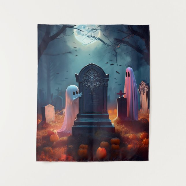 Spooky Halloween Haunted Grave Yard Tapestry (Front)