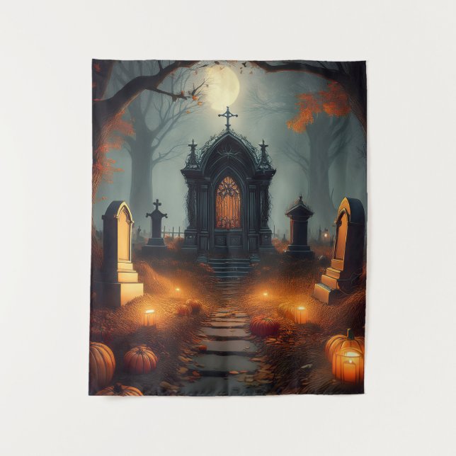 Spooky Halloween Haunted Grave Yard Tapestry (Front)