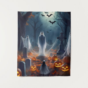 Spooky Halloween Haunted Grave Yard Tapestry