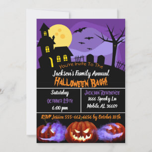 Spooky Halloween Haunted House and Pumpkin Invitation