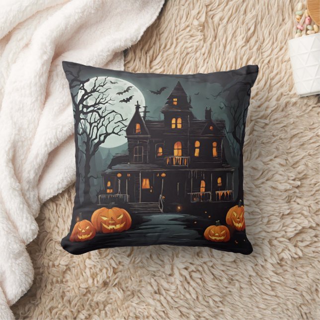 Spooky Halloween Haunted House Cushion (Blanket)