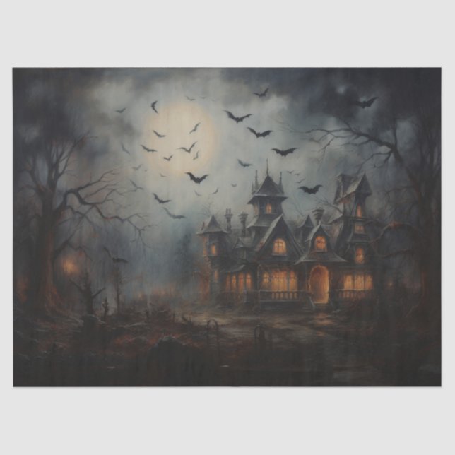 Spooky Halloween Haunted House for Decoupage Tissue Paper (Front)