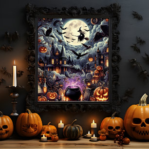 Spooky Halloween haunted house Halloween season Poster