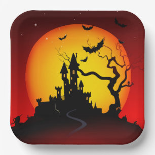 Spooky Halloween Haunted House Paper Plate