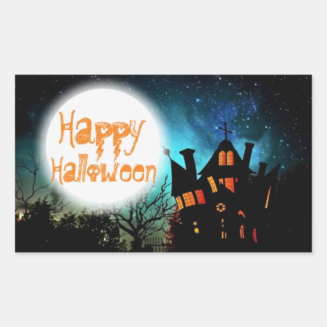 Spooky Halloween Haunted House Rectangular Sticker (Front)