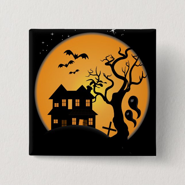 spooky halloween haunted house scene vector 15 cm square badge (Front)