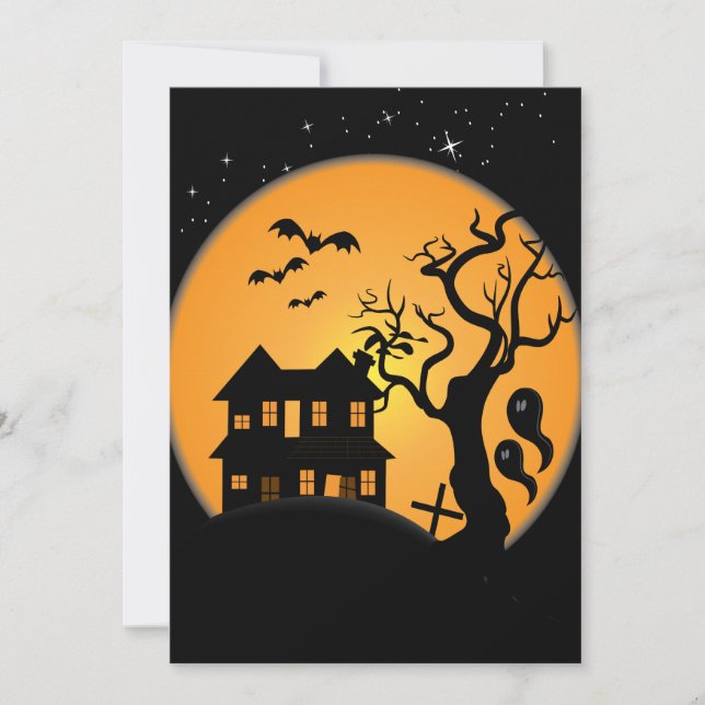 spooky halloween haunted house scene vector card (Front)