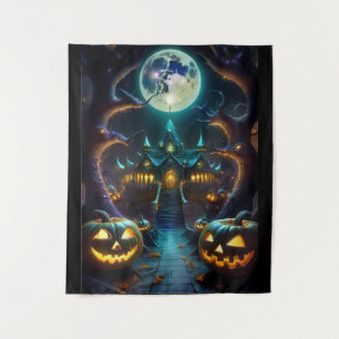Spooky Halloween Haunted House Tapestry