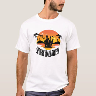 Spooky Halloween Haunted House Tropical Sunset Pal T-Shirt