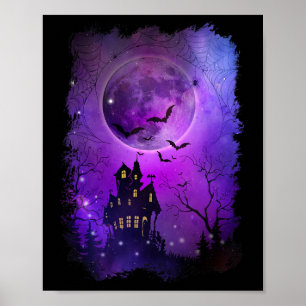Spooky Halloween Haunted House Ts And Blood Moon S Poster