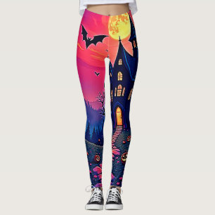 Spooky Halloween Haunted Mansion Art Leggings
