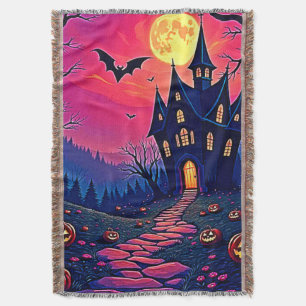 Spooky Halloween Haunted Mansion Art Throw Blanket