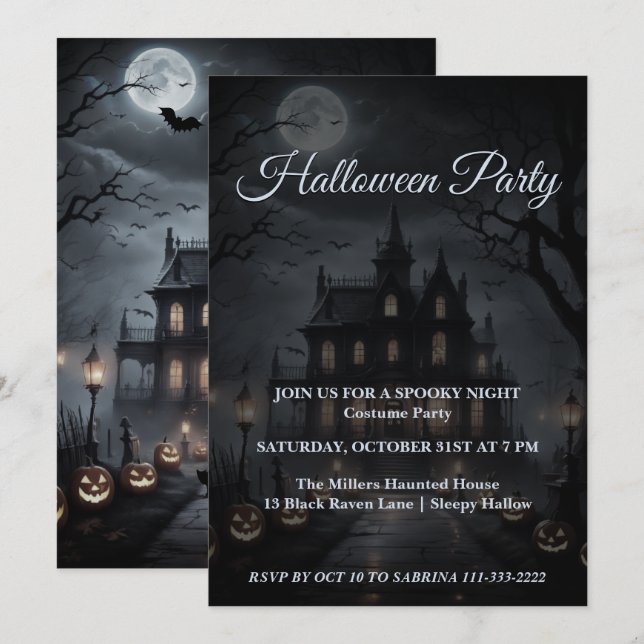Spooky Halloween Haunted Mansion Party Invitation (Front/Back)