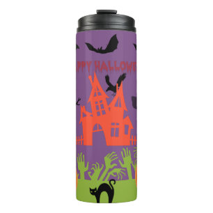 Spooky Halloween Haunted Silhouette Purple Night Thermal Tumbler