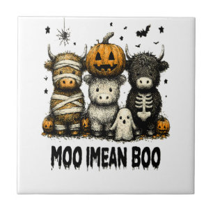 Spooky Halloween Highland Cow Ceramic Tile