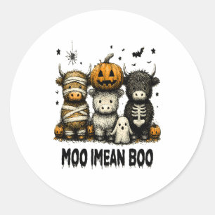 Spooky Halloween Highland Cow Classic Round Sticker
