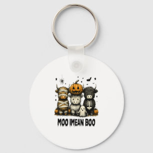 Spooky Halloween Highland Cow Key Ring