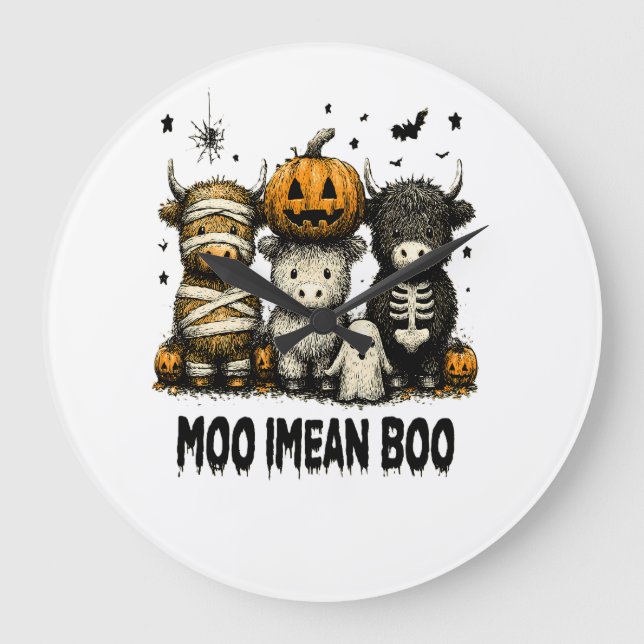 Spooky Halloween Highland Cow Large Clock (Front)