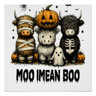 Spooky Halloween Highland Cow Poster