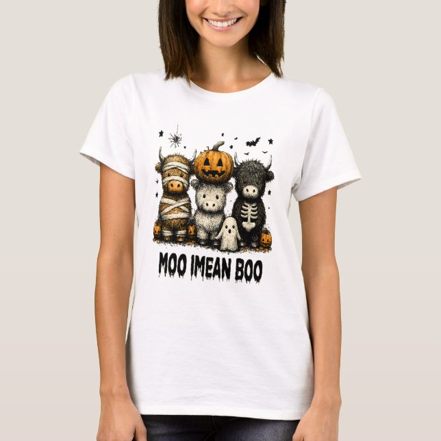 Spooky Halloween Highland Cow T-Shirt (Front)