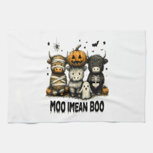 Spooky Halloween Highland Cow Tea Towel
