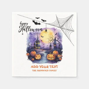 Spooky Halloween House Paper Napkins Customisable 