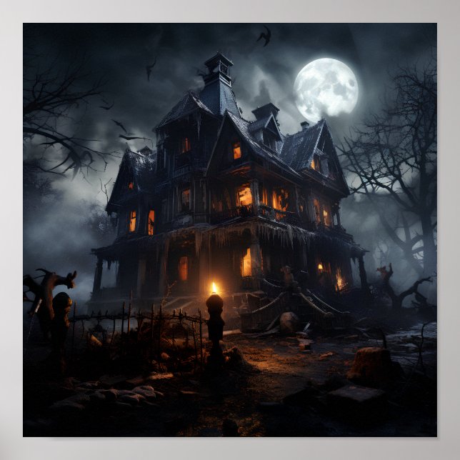 Spooky Halloween house print (Front)