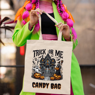 Spooky Halloween house with ghosts and pumpkins Tote Bag