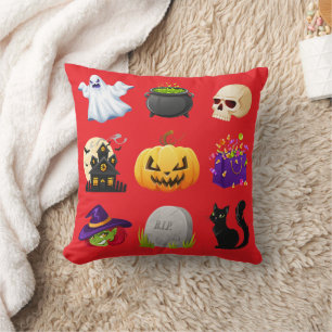 Spooky Halloween Icons Decorative Throw Pillow